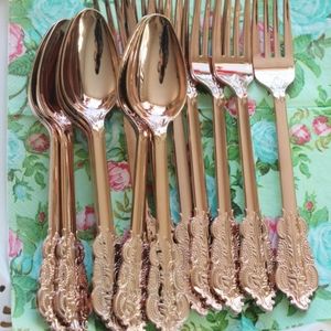 Rose Gold Baroque Disposable Utensils Ornate Party Tableware Forks Spoons Knives